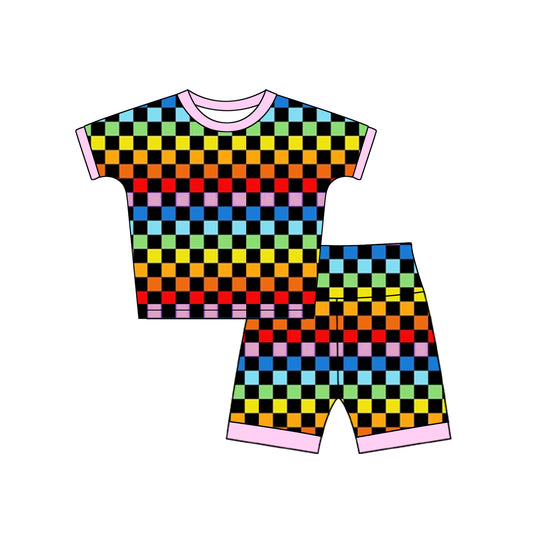 preorder GSSO2231 black plaid gradient short sleeve top shorts set girls Boutique Summer outfit 202502