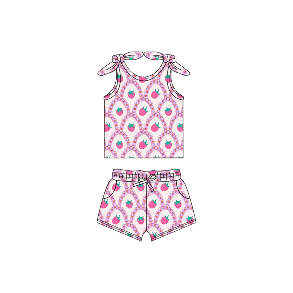 preorder GSSO2255 Hot Pink plaid strawberry sleeveless top shorts set Girls Boutique Summer outfit 202502