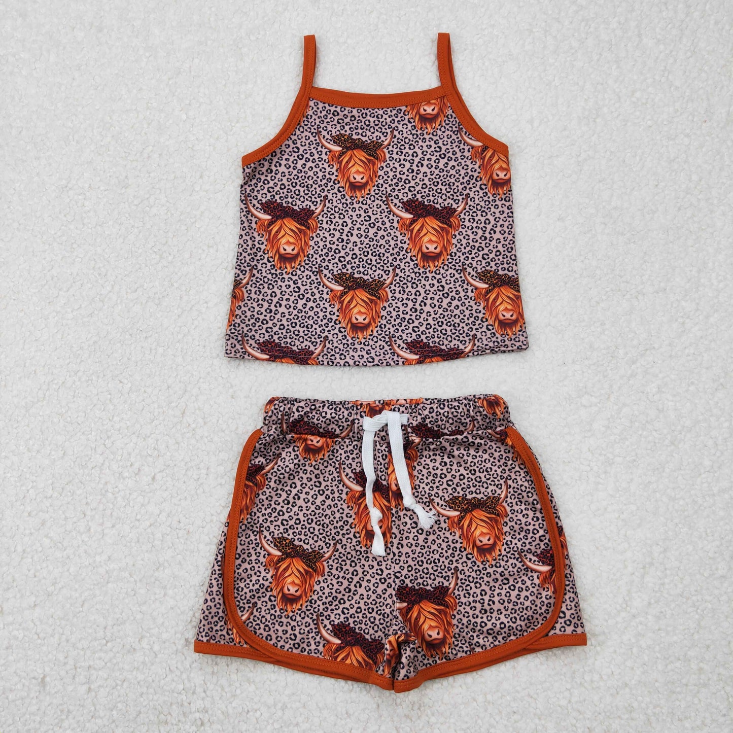 GSSO2341 Brown Leopard Cow Sleeveless top shorts sets girls boutique outfit 202504 RTS