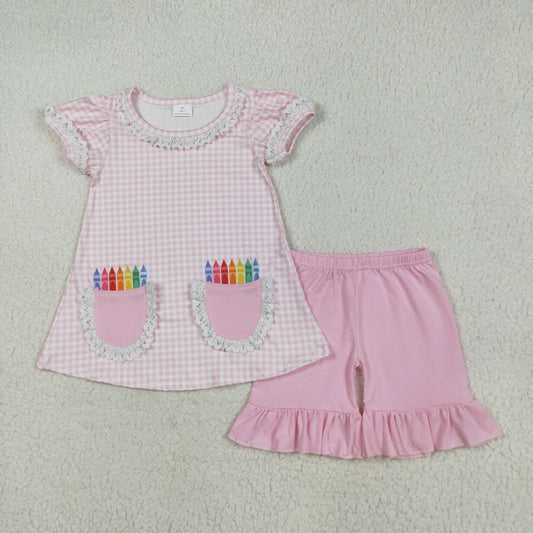 GSSO2388 Back to School Girls Short Sleeve Shorts Sets Boutique Outfit 202505 RTS