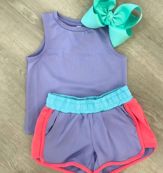 preorder GSSO2417 Yoga outfit Blue Purple Sleeveless top shorts 2 pieces set Girls Boutique outfit 202503