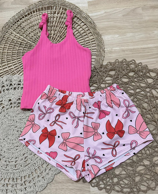 preorder GSSO2438 Rose Red Halter Bows Shorts Sets Girls Boutique Outfits 202504 03