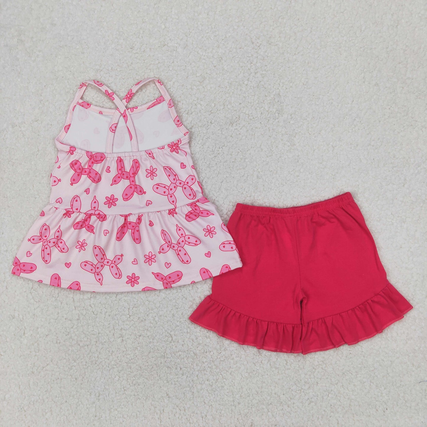 GSSO2439 Balloon Puppy Love Rose Red Sleeveless Top Ruffle Shorts Sets Girls Boutique Outfit 202504 RTS