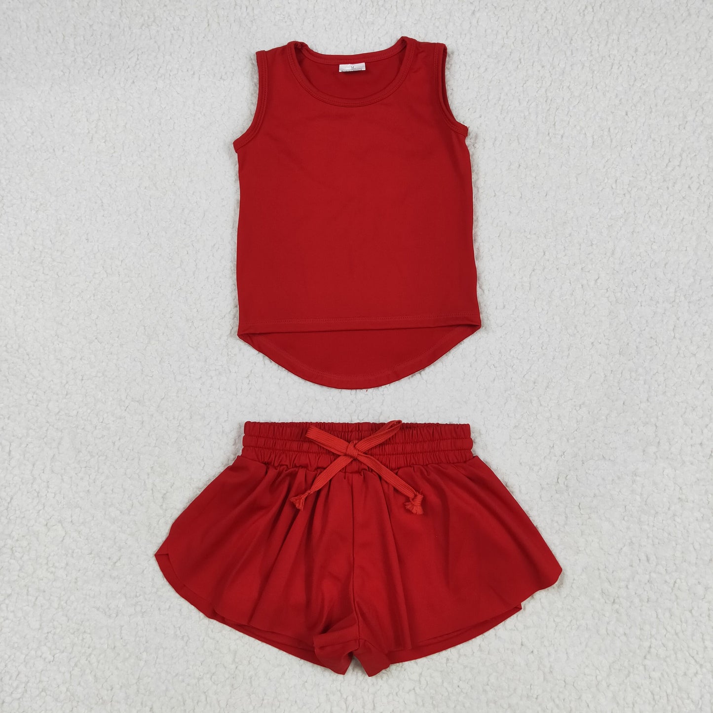 GSSO2499 Pure Red Yoga Milk Silk Sleeveless Top Shorts Set Girls Boutique Outfit 202505 RTS