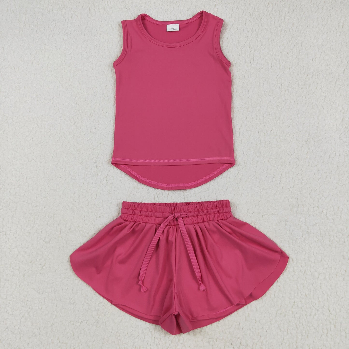 GSSO2500 Pure Rose Red Yoga Milk Silk Sleeveless Top Shorts Set Girls Boutique Outfit 202505 RTS