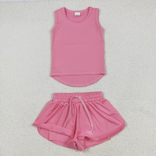 GSSO2501 Pure Hot Pink Yoga Milk Silk Sleeveless Top Shorts Set Girls Boutique Outfit 202505 RTS