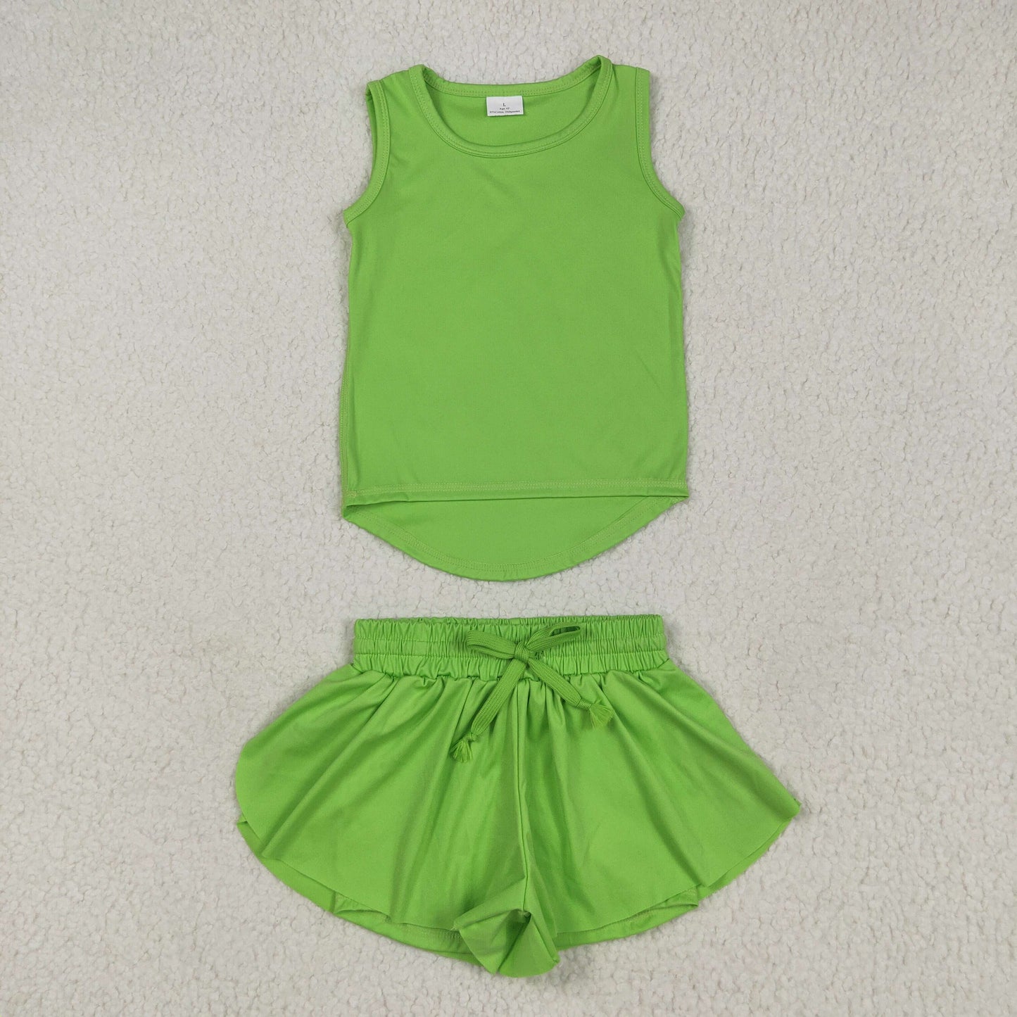 GSSO2503 Pure Green Yoga Milk Silk Sleeveless Top Shorts Set Girls Boutique Outfit 202505 RTS