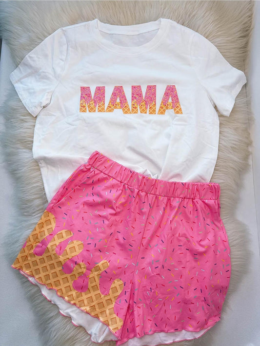 preorder GSSO2521 Letter Mama Fireworks White Short Sleeve Top Pink Shorts Set Women Clothing Boutique Outfit 202503