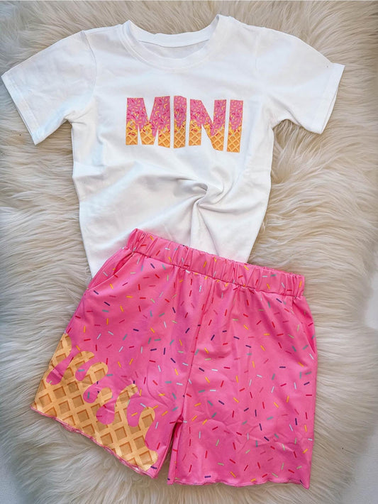 Preorder GSSO2522 mini letter fireworks white short sleeve top shorts set girls boutique outfit 202503