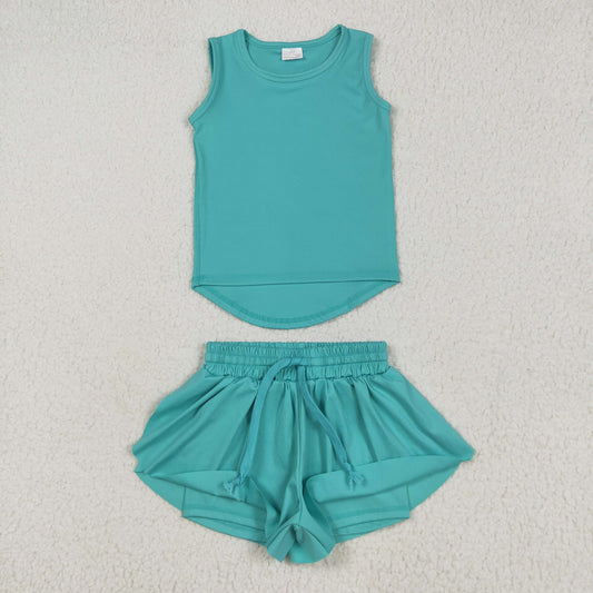GSSO2572 Yoga outfit Pure Mint Green Sleeveless top shorts 2 pieces set Girls Boutique outfit 202505 RTS