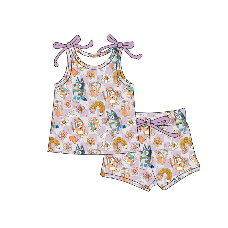 preorder GSSO2579 Cartoon Bluey Purple Sleeveless Shorts Sets Girls Boutique Outfits 202504