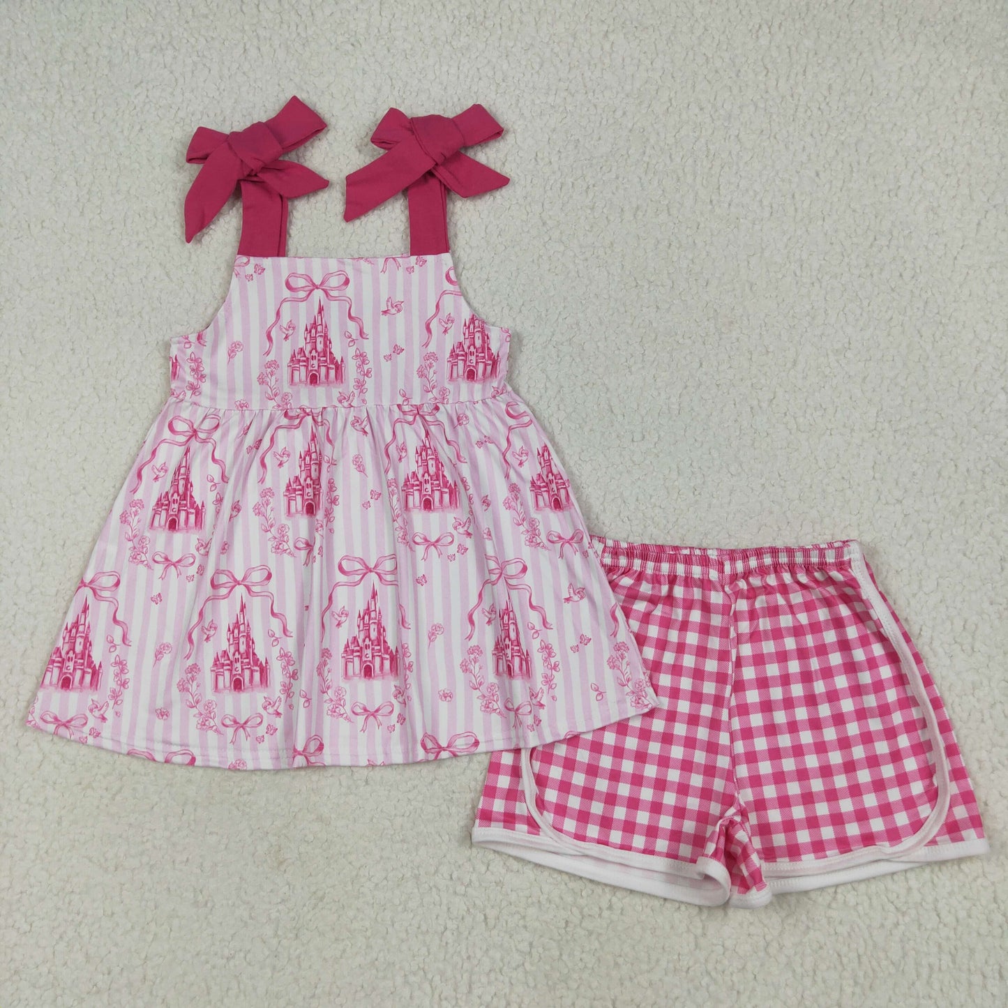 GSSO2582 Castle Princess Bow Rose Red Sleeveless Shorts Sets Girls Boutique Outfits 202506 RTS