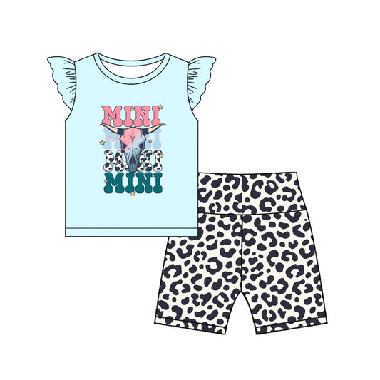 preorder GSSO2597 Mommy and Me Baby Girl Cow Blue Green Flying Sleeve Black Leopard Shorts Sets Girls Boutique Outfits 202504