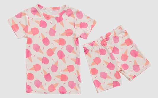 preorder GSSO2604 Ice Cream Pink Short Sleeve Shorts Pajamas Sets Girls Boutique Outfits 202504