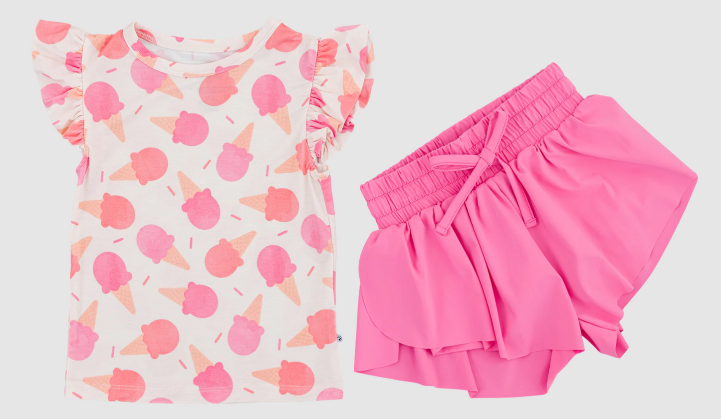 preorder GSSO2606 Ice Cream Rose Red Sleeveless Shorts Sets Girls Boutique Outfits 202504