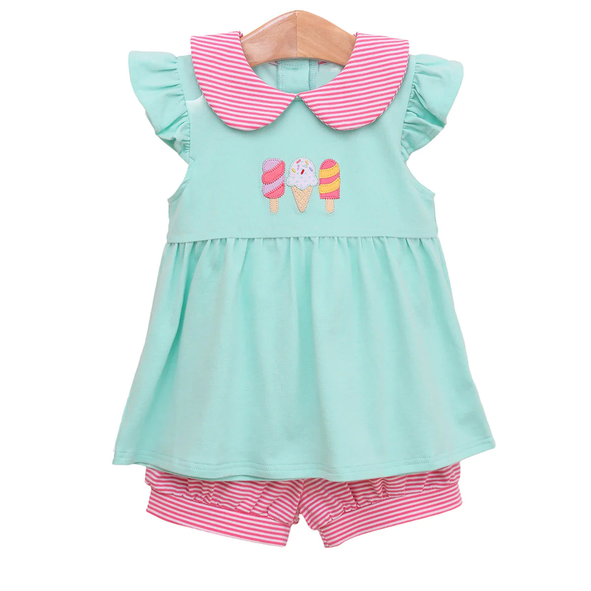 preorder GSSO2624 Ice Cream Pink Doll Collar Blue Green Short Sleeve Shorts Sets Girls Boutique Outfits 202504