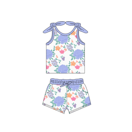 Preorder GSSO2652 Colored Flower Leaf Halter Shorts Set Girls Boutique Outfit  202505