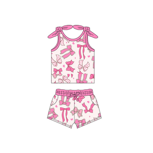 Preorder GSSO2654 Pink Bows Halter Shorts Set Girls Boutique Outfit  202505