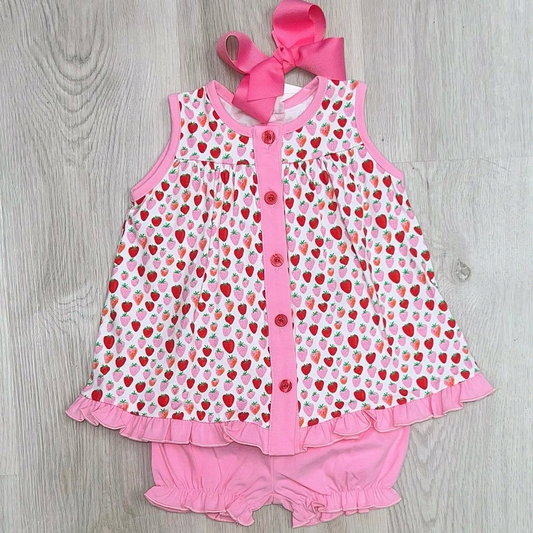 Preorder GSSO2656 Strawberry Pink Sleeveless Ruffle Shorts Set Girls Boutique Outfit 202505