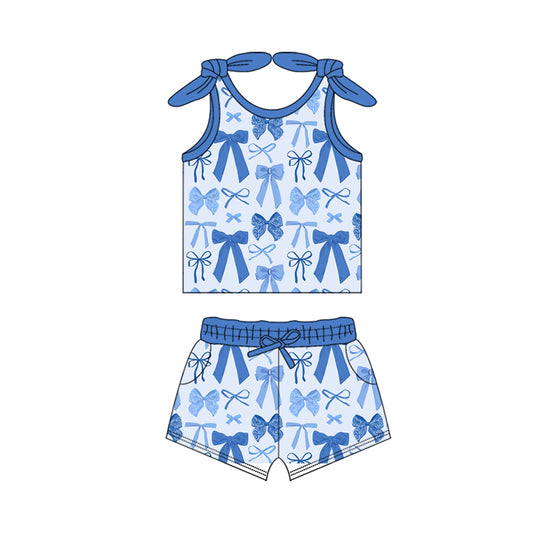 Preorder GSSO2657 Blue Bows Halter Shorts Set Girls Boutique Outfit  202505