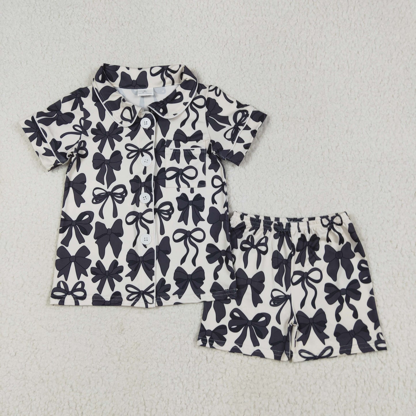 GSSO2663 Black Bows Polo Short Sleeve Shorts Pajamas Set Girls Boutique Outfit 202506 RTS