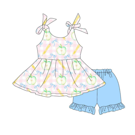 Preorder GSSO2670 Back to School Tunic Halter Blue Shorts Sets Girls Boutique Outfit  202506