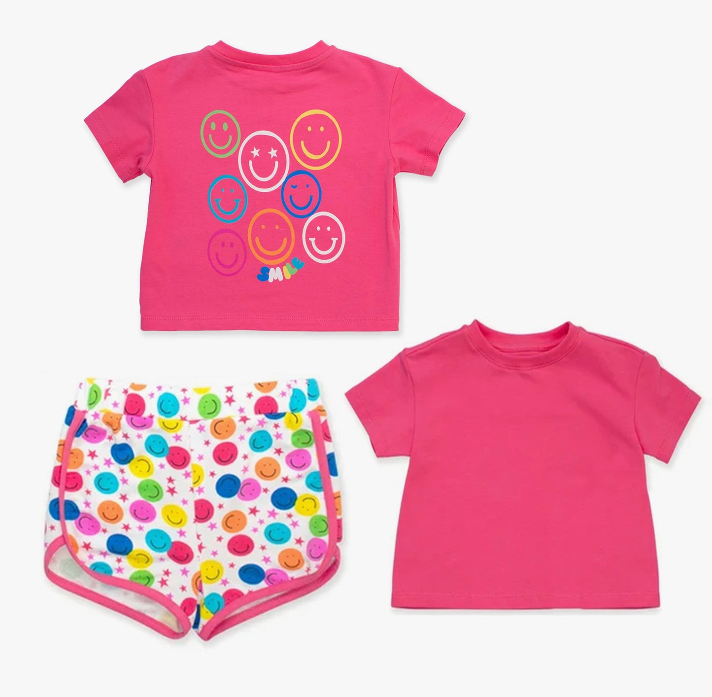 Preorder GSSO2671 Girls Boutique Smile Face Rose Red Short Sleeve Shorts Sets Girls Boutique Outfit 202506