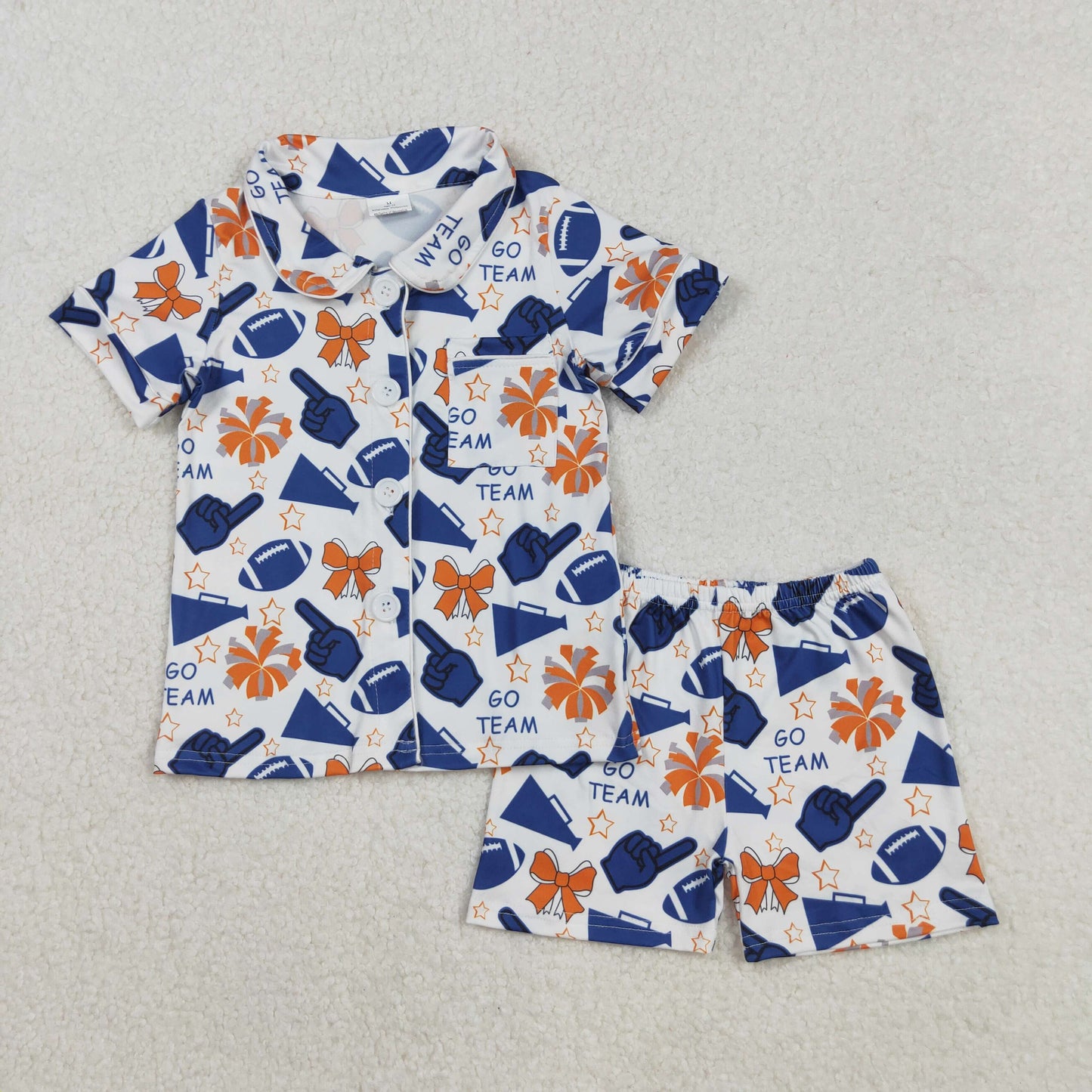 GSSO2675 Go Team Navy Blue Polo Short Sleeve Shorts Girls Pajamas Sets 202508 RTS
