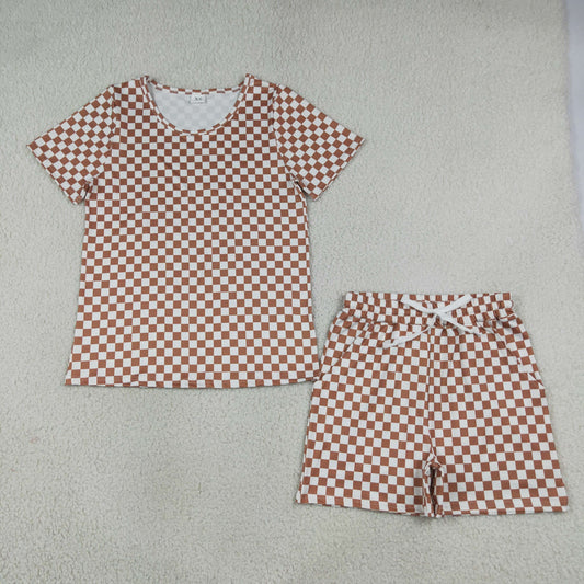 GSSO2680 RTS adult pajamas brown gingham adult women summer set