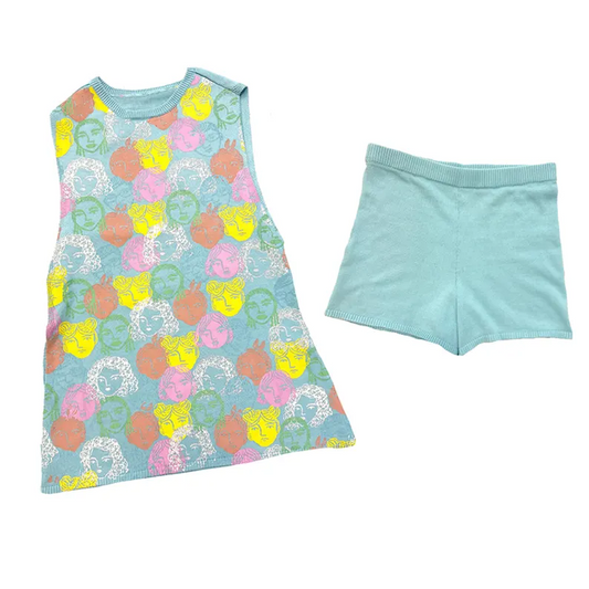 Preorder GSSO2681 Girls Boutique Portrait Teal Sleeveless Shorts Sets Girls Boutique Outfit 202506