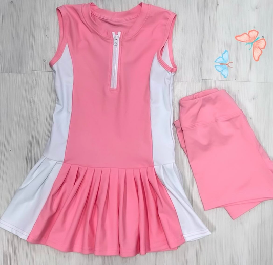 Preorder GSSO2687 Baby Girls Boutique Pink White Zipper Sleeveless Shorts Yoga Set 202506