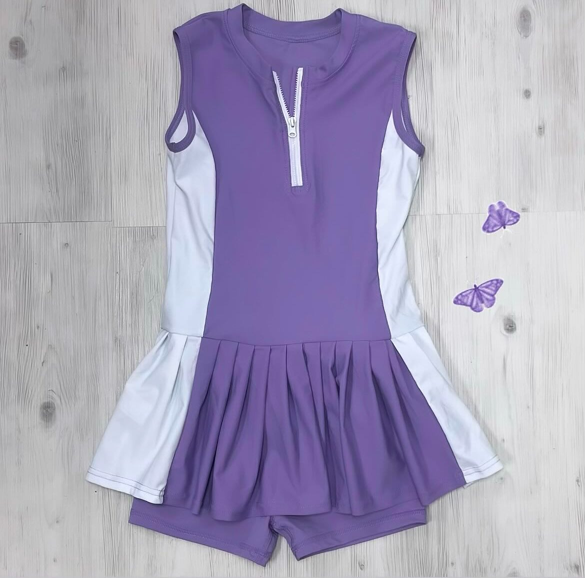 Preorder GSSO2688 Baby Girls Boutique Purple White Zipper Sleeveless Shorts Yoga Set 202506