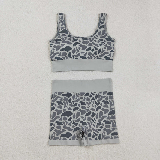 GSSO2702 Adult Women Gray Camouflage Sleeveless Shorts Sets  202509 RTS