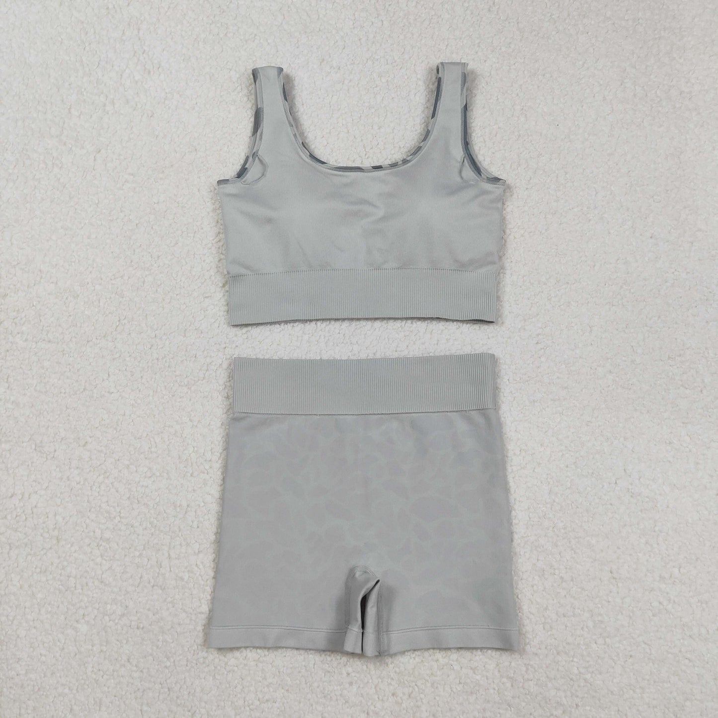 Free Shipping Over $100 GSSO2702 Adult Women Gray Camouflage Sleeveless Shorts Sets