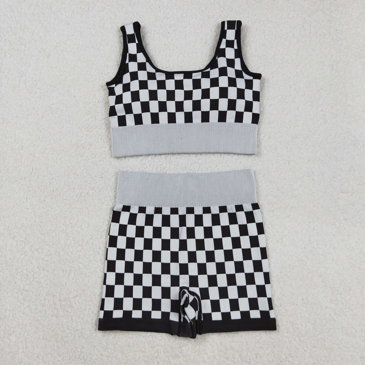GSSO2703 Adult Women Black Plaid Vest with Shorts Sets 202509 RTS