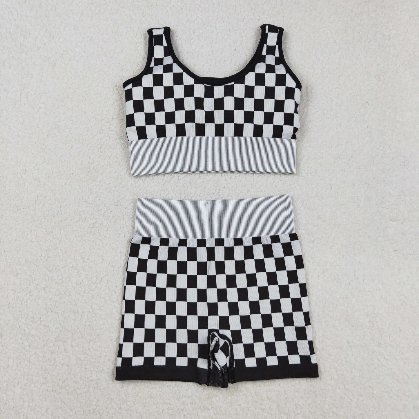 GSSO2703 Adult Women Black Plaid Vest with Shorts Sets 202509 RTS