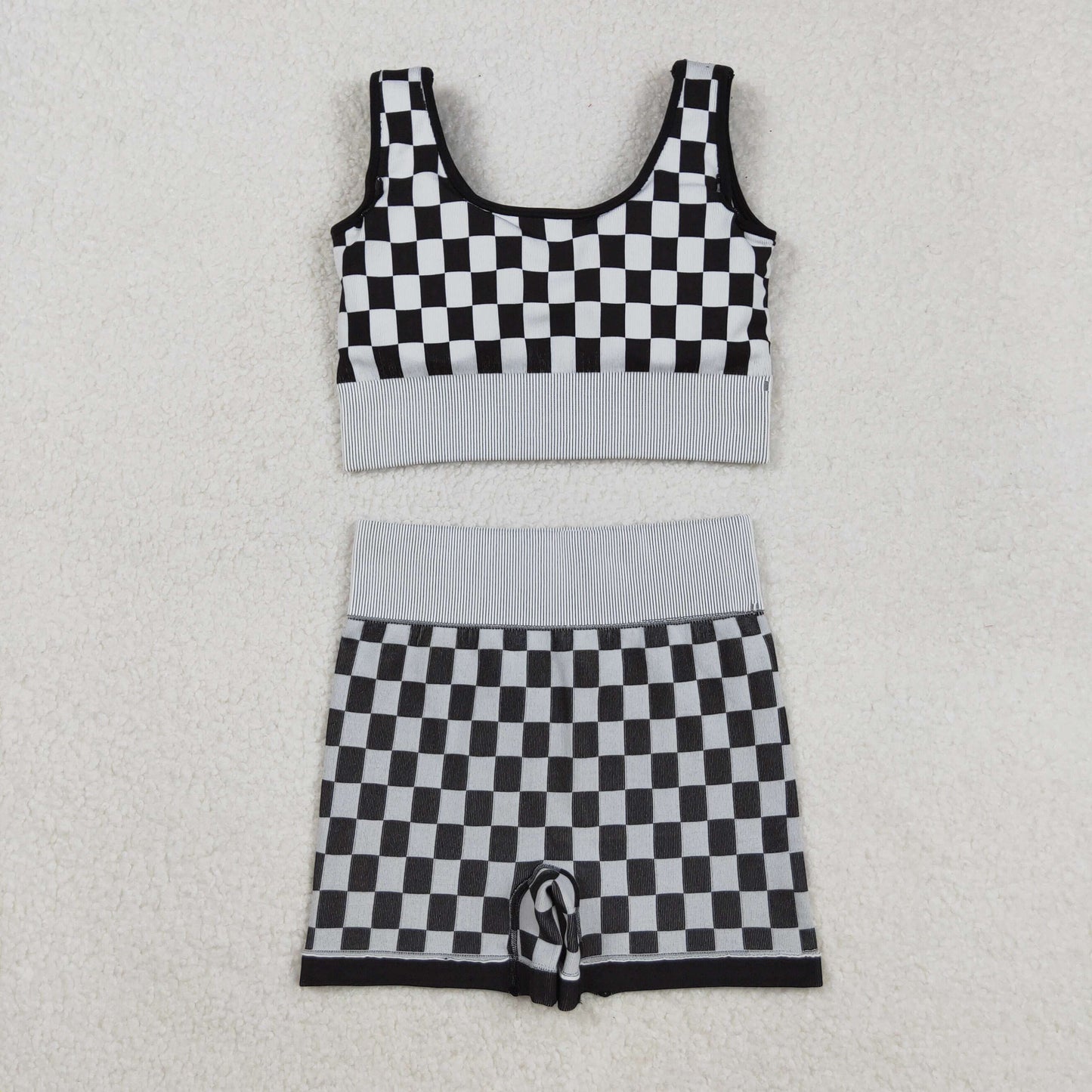 GSSO2703 Adult Women Black Plaid Vest with Shorts Sets 202509 RTS