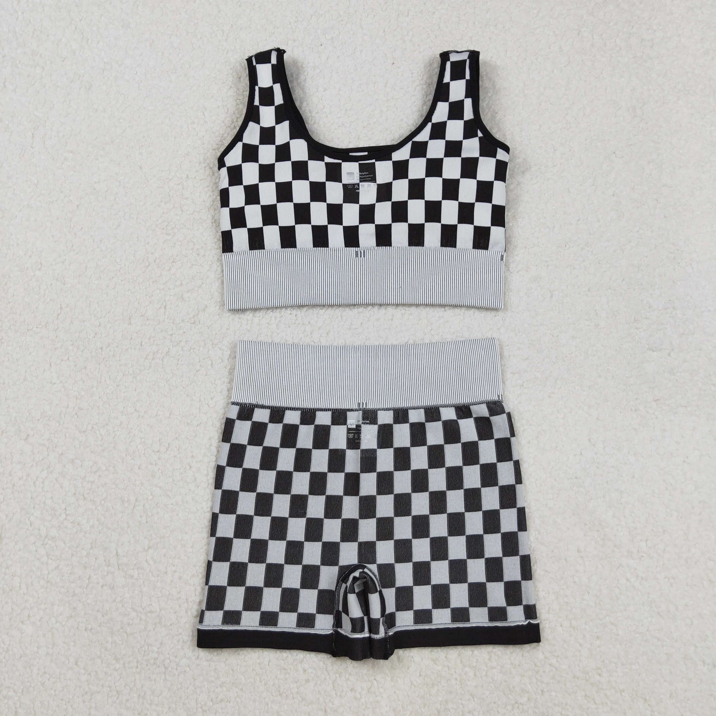 GSSO2703 Adult Women Black Plaid Vest with Shorts Sets 202509 RTS