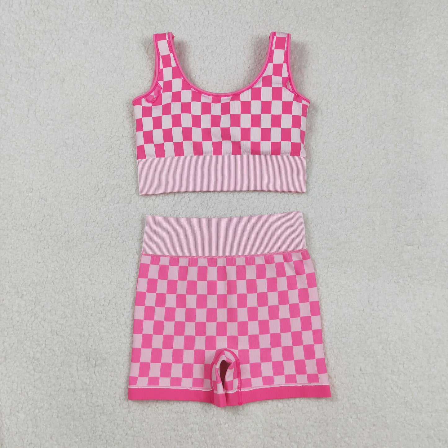 GSSO2691改---GSSO2704 Adult Women Pink Plaid Sleeveless Shorts Sets  202508 RTS