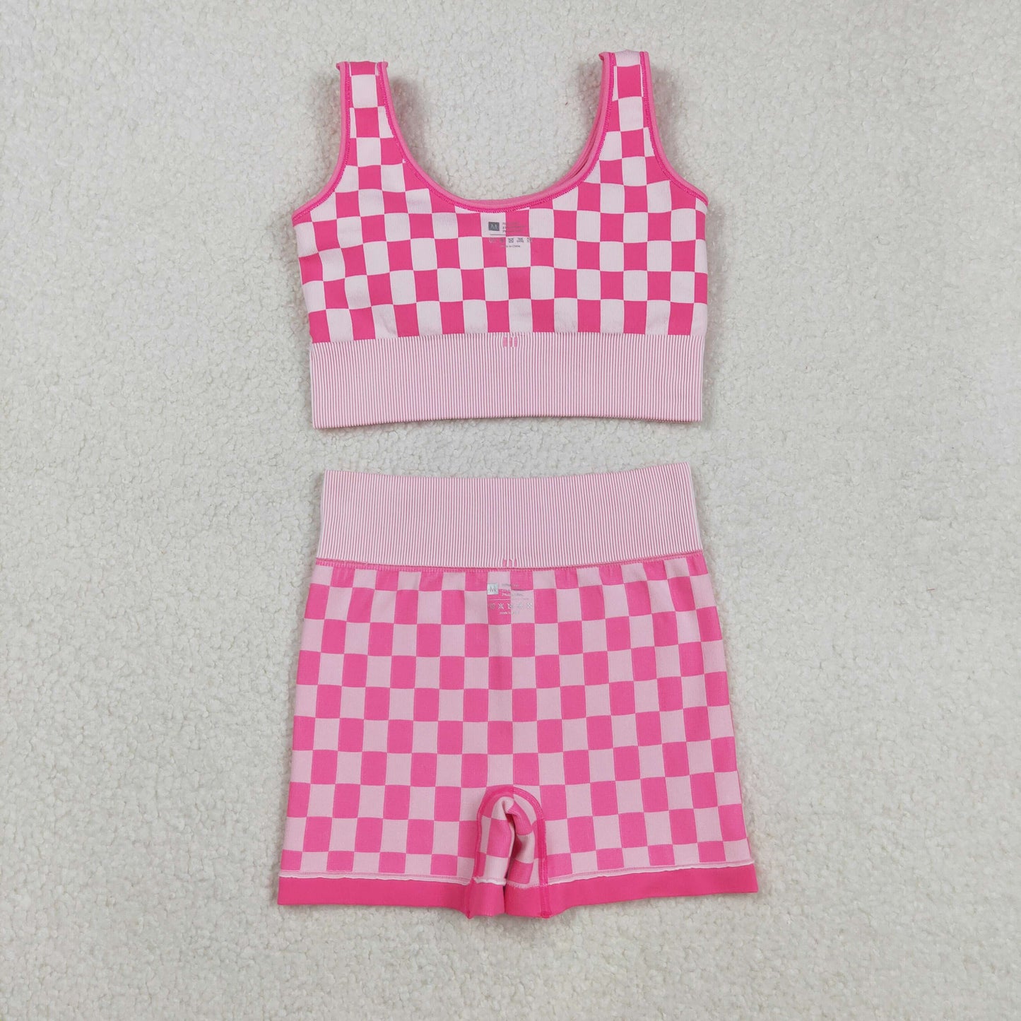 GSSO2691改---GSSO2704 Adult Women Pink Plaid Sleeveless Shorts Sets  202508 RTS