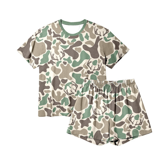 MOQ 8 Preorder GSSO2710 Adult Female Boutique Deer Hunting Green Camo Short Sleeve Shorts Sets 202509