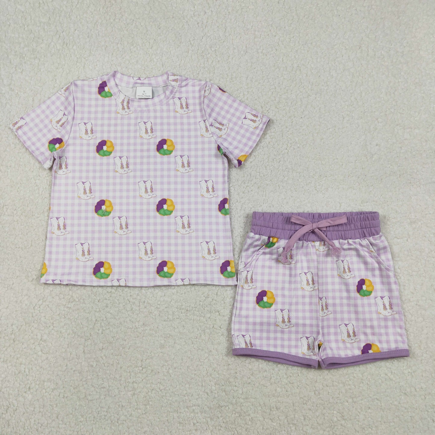 GSSO2740 Mardi Gras Purple Plaid Short-Sleeved Shorts Girls Set 202512 RTS