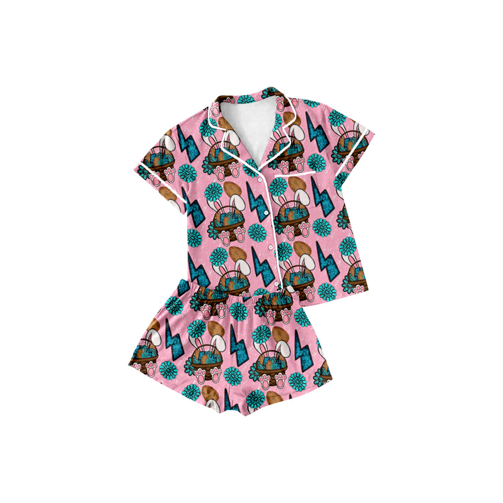 MOQ 5 preorder GSSO2746 Easter Bunny Polo Button Short Sleeve Shorts Girls Set 202510