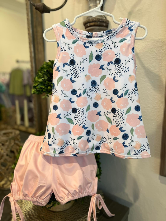 MOQ 5 preorder GSSO2771 Flower Sleeveless Pink Shorts Girls Set 202510