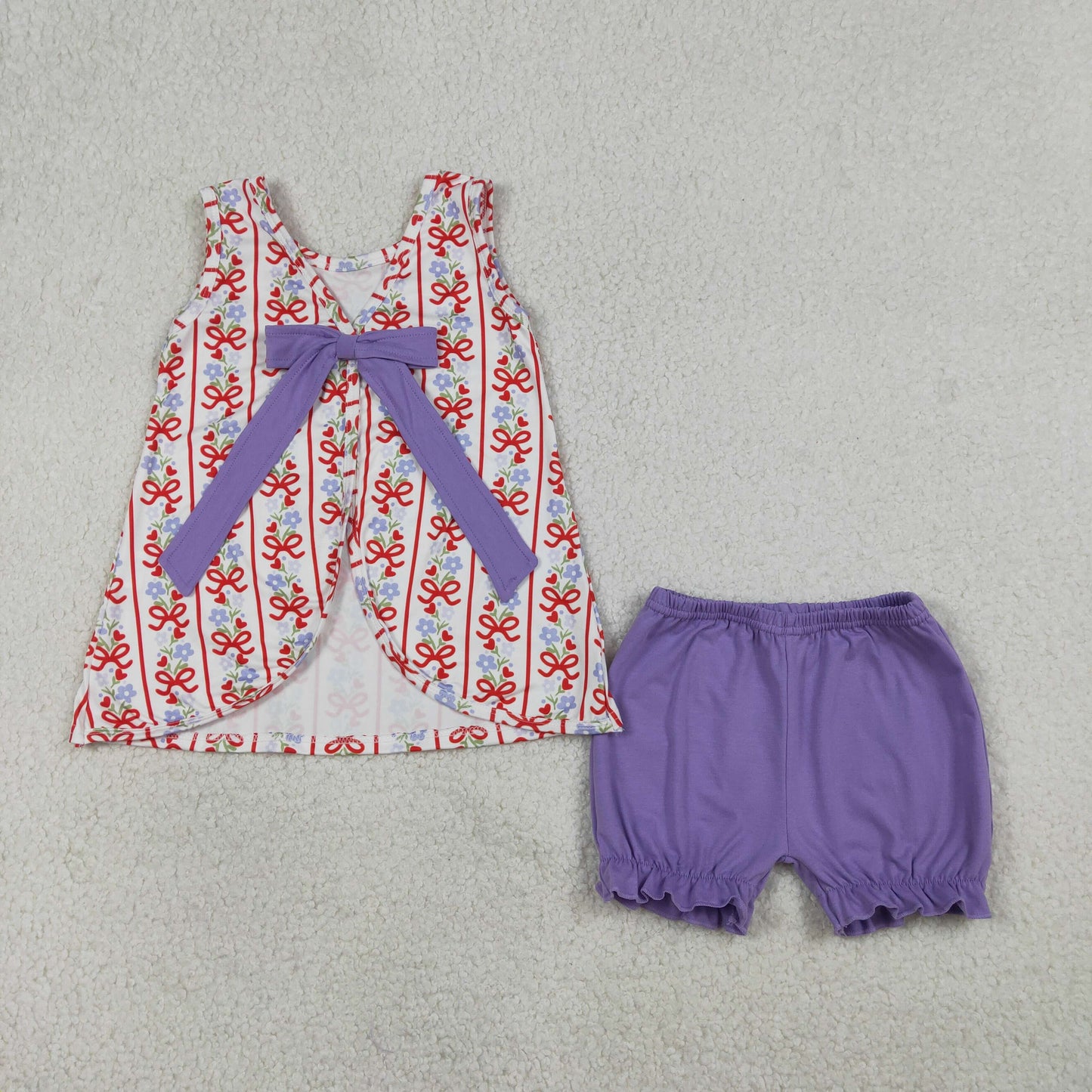 GSSO2785 Flower Love Bows Sleeveless Top Shorts Girls Sets 202601 RTS