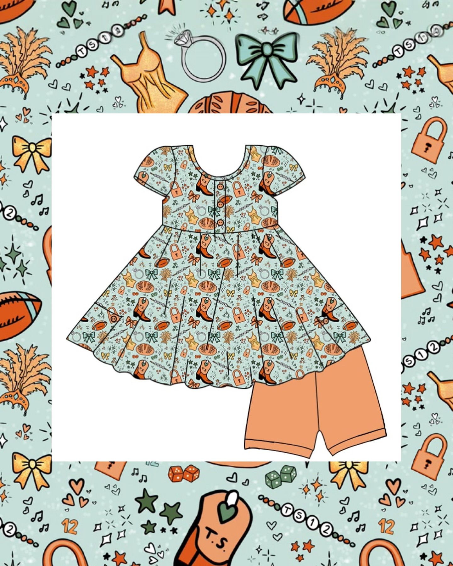 MOQ 5 preorder GSSO2798 Taylor Boots Bows Orange Green Short Sleeve Shorts Girls Sets 202510