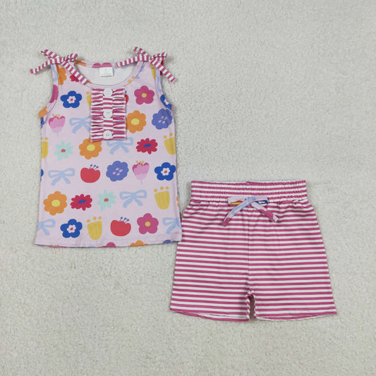 GSSO2830 Colored Flower Pink Sleeveless Shorts Girls Sets 202512 RTS
