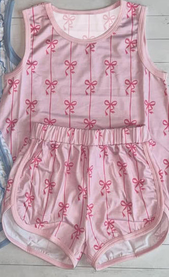 MOQ 5 PCS Preorder GSSO2843 Bows Stripe Pink Sleeveless Shorts Girls Sets 202511