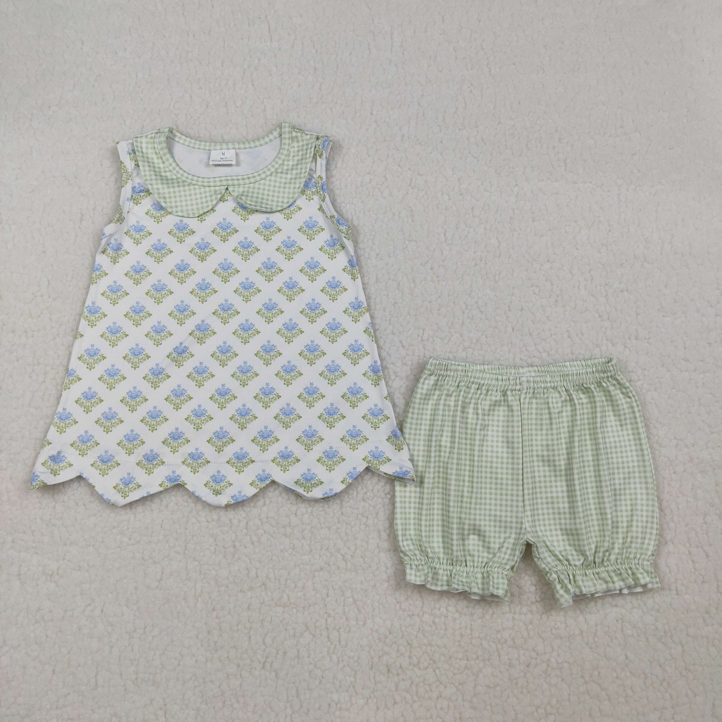 GSSO2850 Flower Green Plaid Doll Collar Sleeveless Shorts Girls Sets 202603 RTS