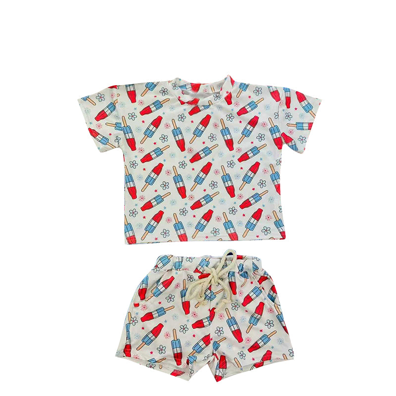 MOQ 5 PCS Preorder GSSO2866 4th of July Popsicle Flower Short Sleeve Shorts Girls Sets 202511